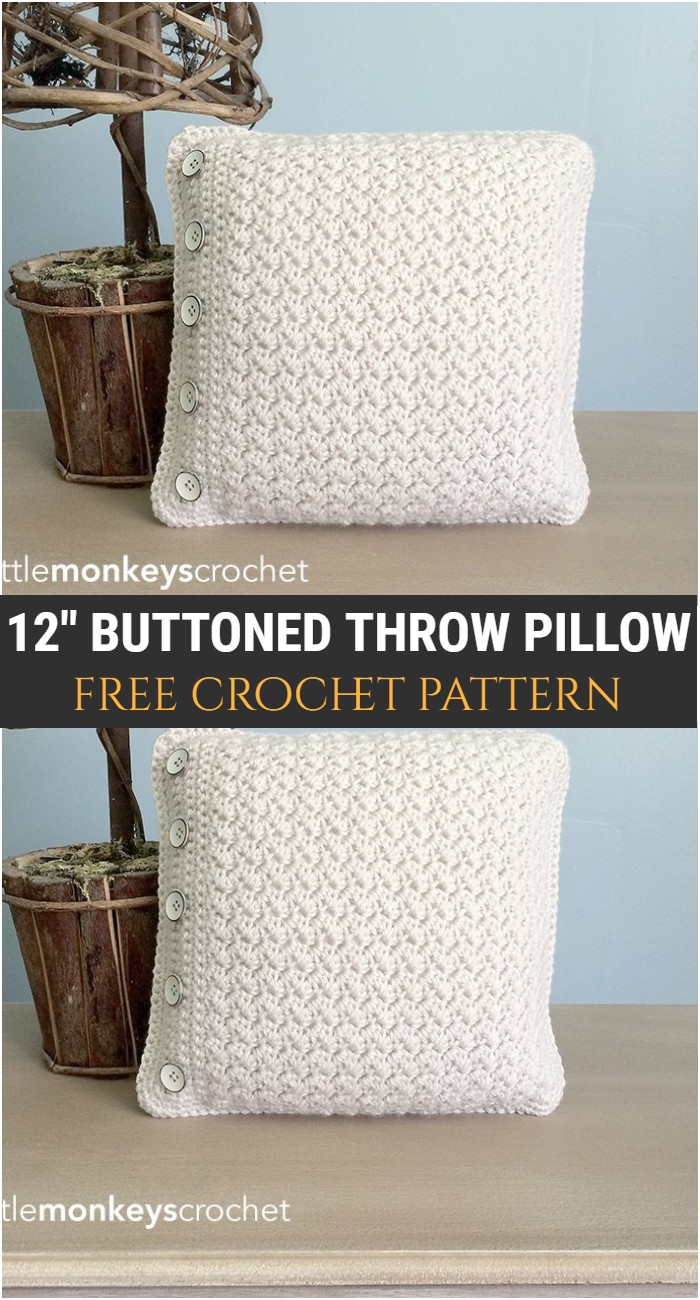 Crochet 12'' Buttoned Throw Pillow