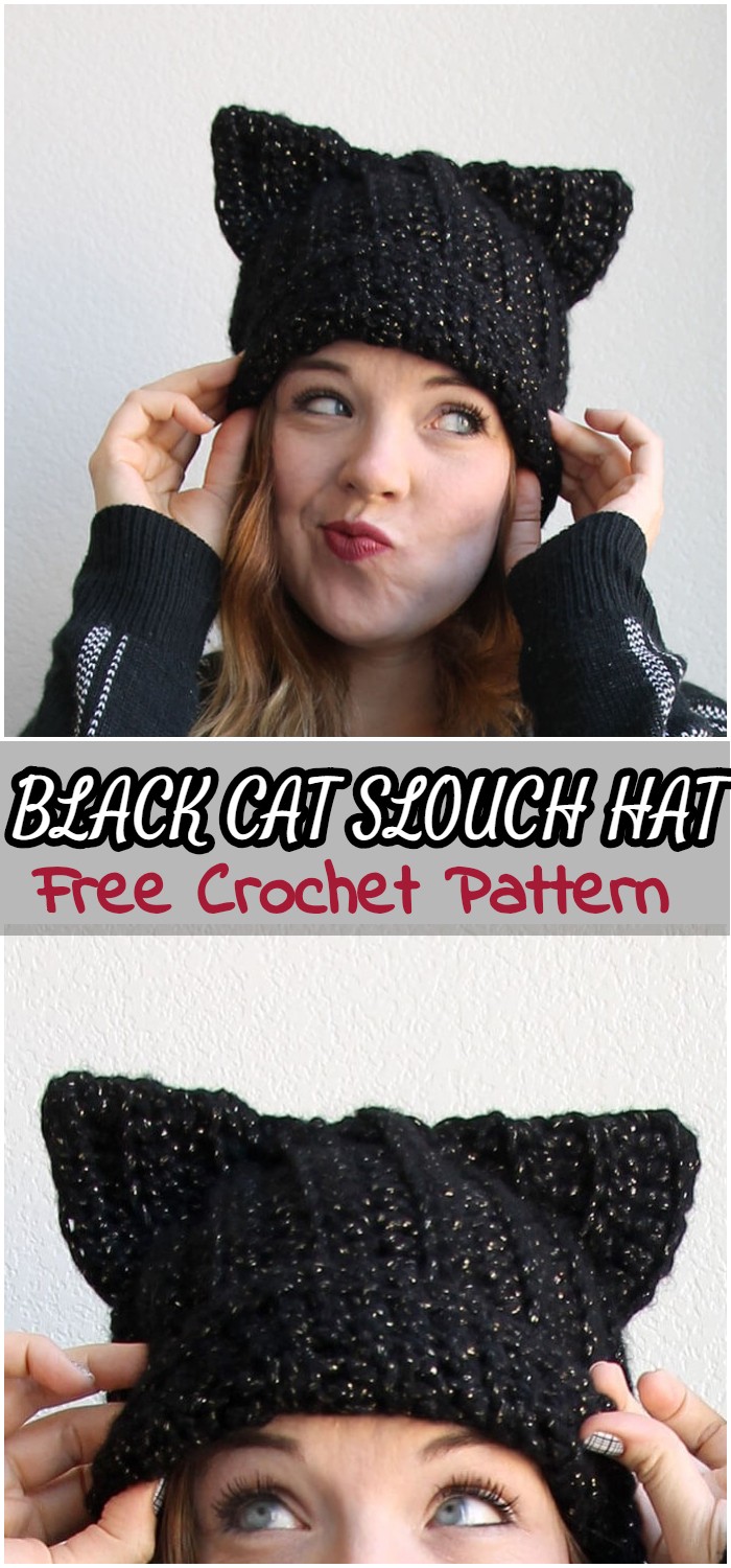 Crochet Black Cat Slouch Hat