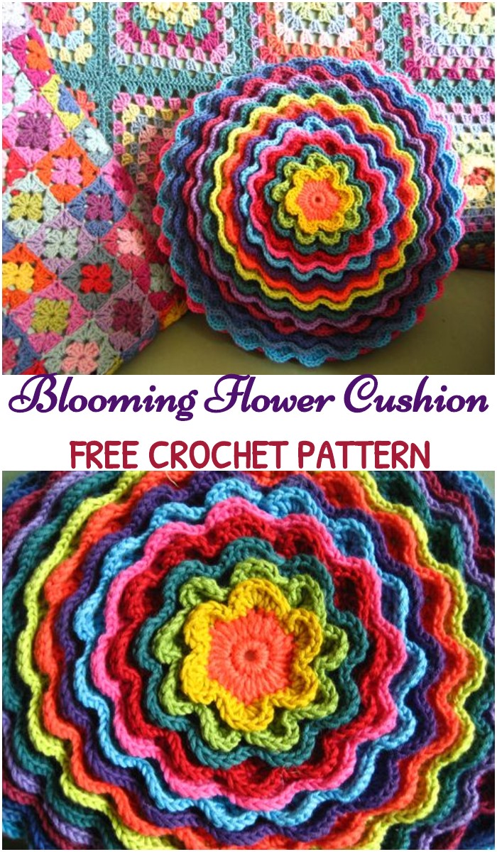 Crochet Blooming Flower Cushion