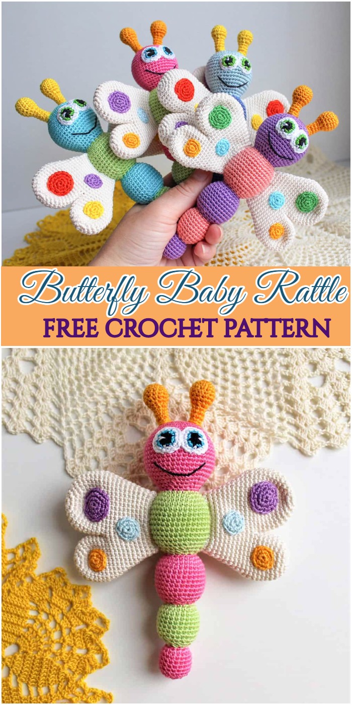 Crochet Butterfly Baby Rattle