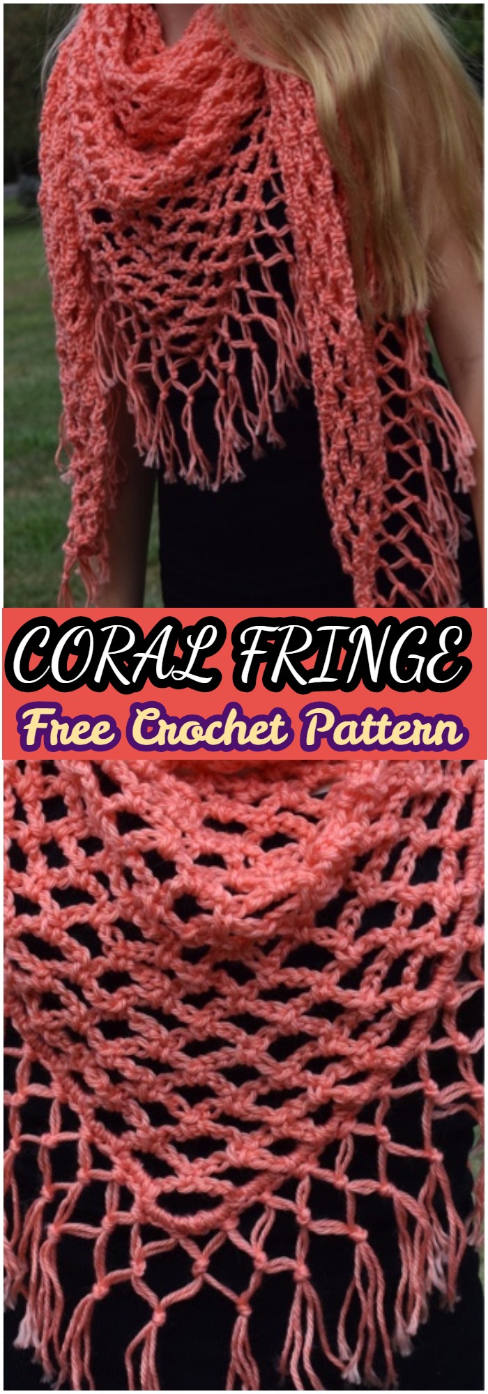 Crochet Coral Fringe Shawl