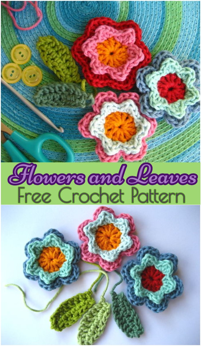 Crochet Flowers And Leaves