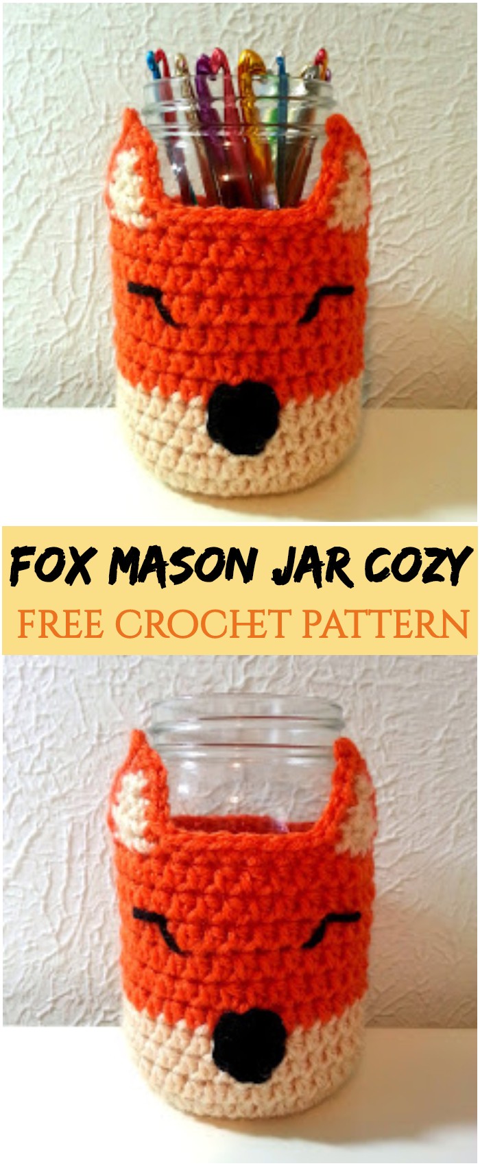 Crochet Fox Mason Jar Cozy
