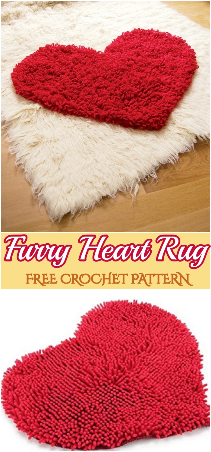 Crochet Furry Heart Rug