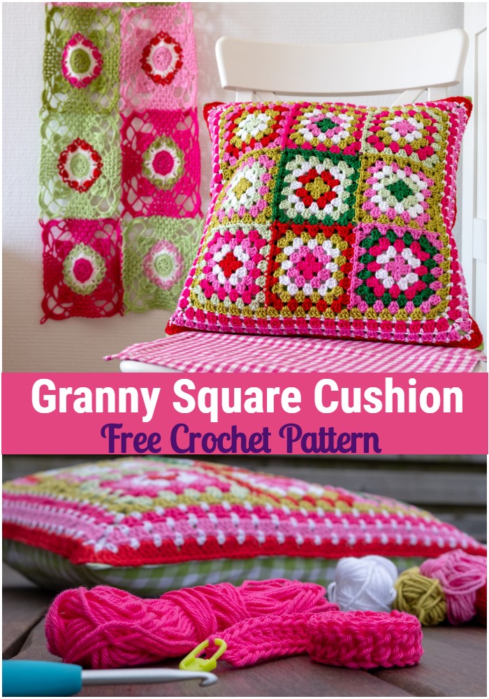 Crochet Granny Square Cushion
