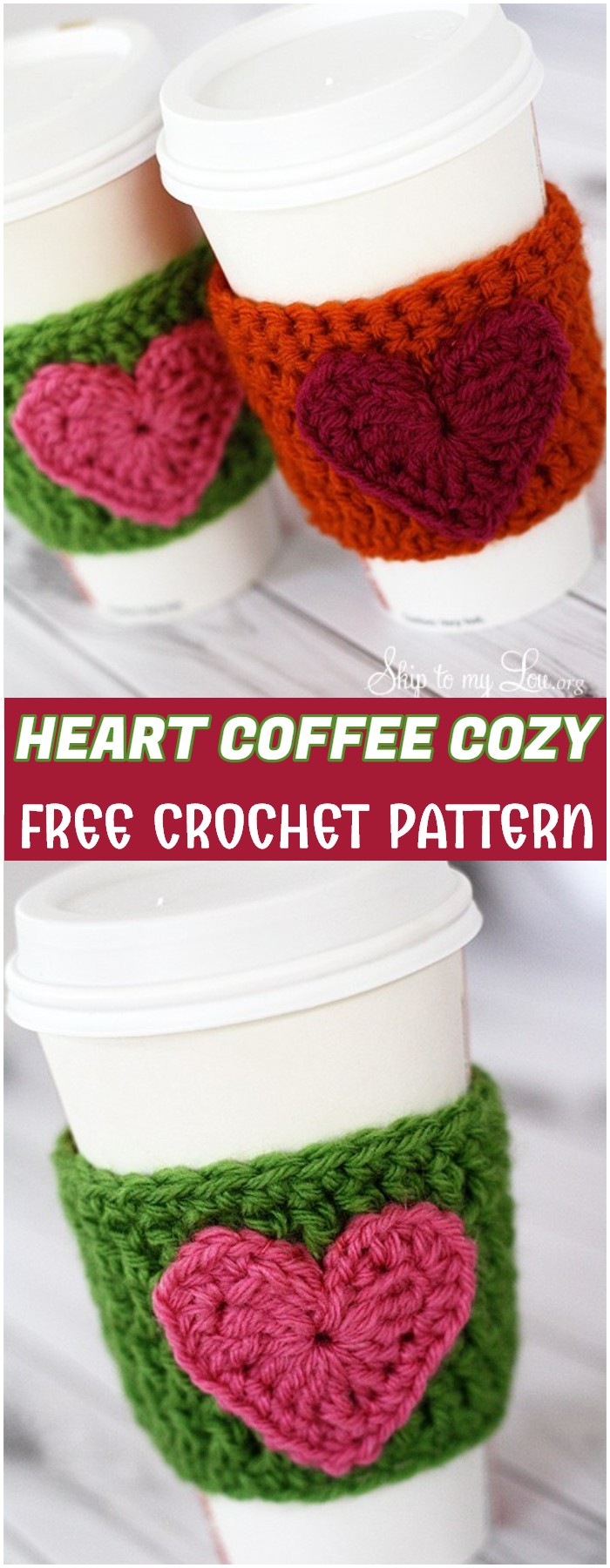 Crochet Heart Coffee Cozy