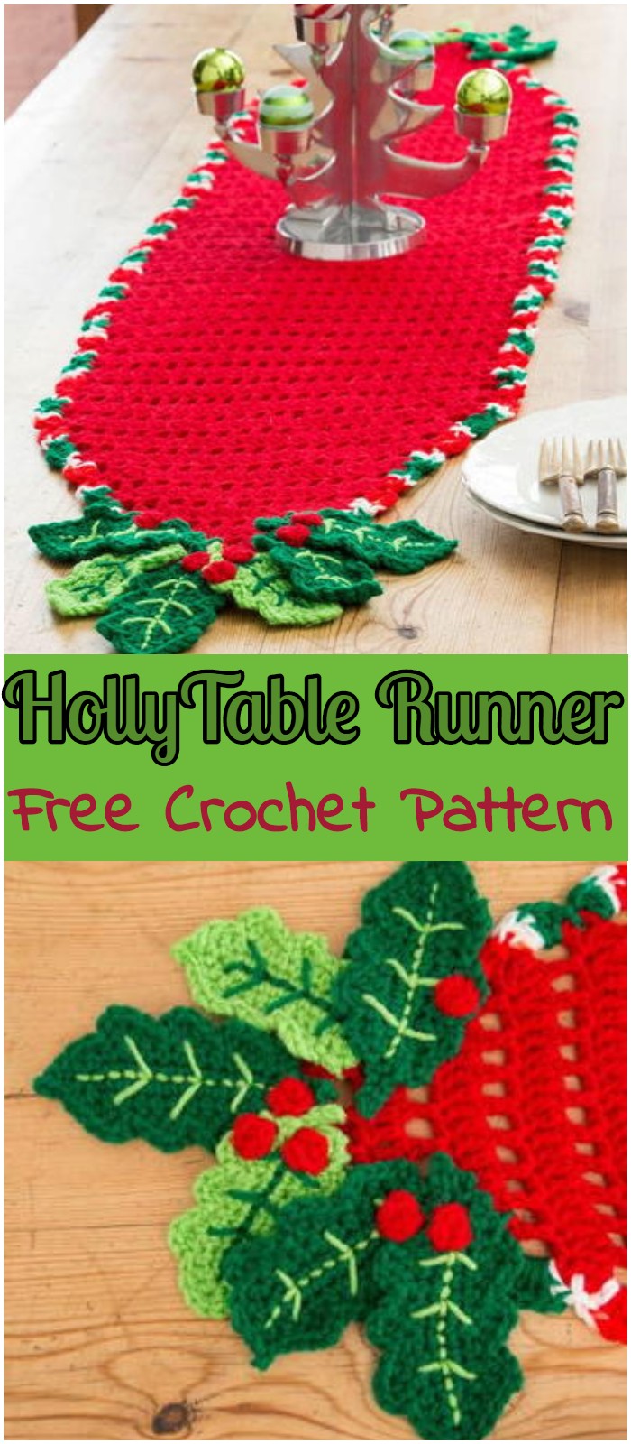 Crochet Holly Table Runner