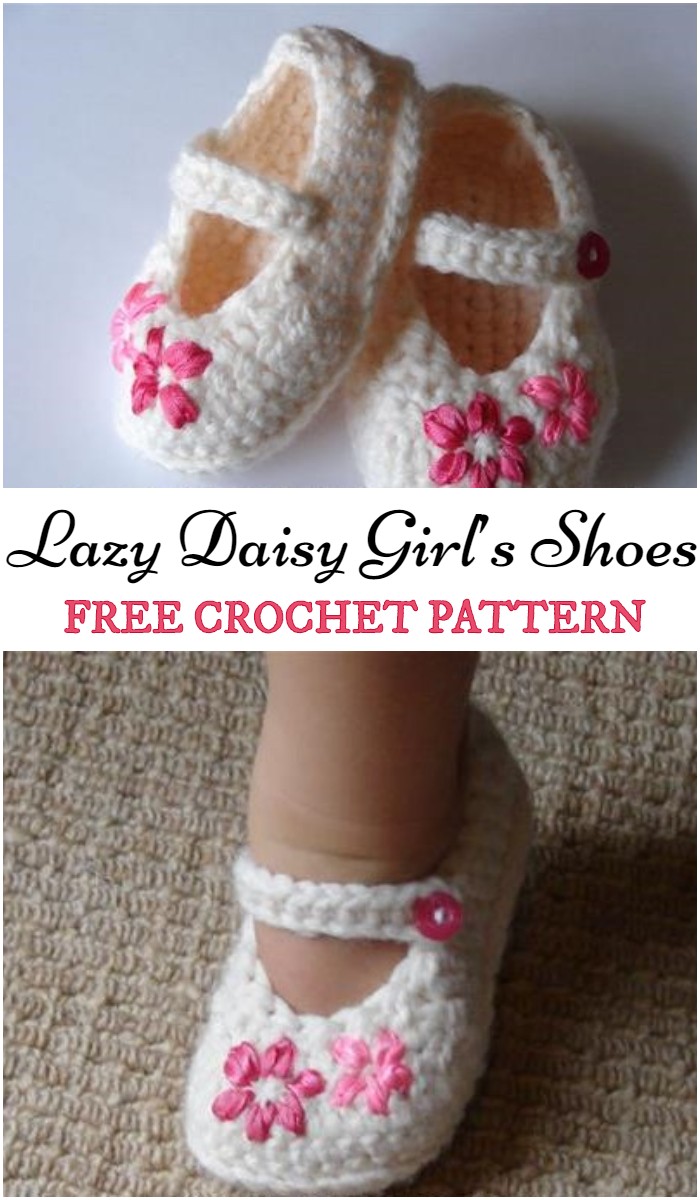 Crochet Lazy Daisy Girl’s Shoes