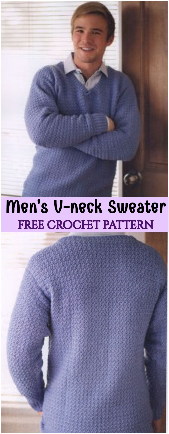 Crochet Men's V-neck Sweater