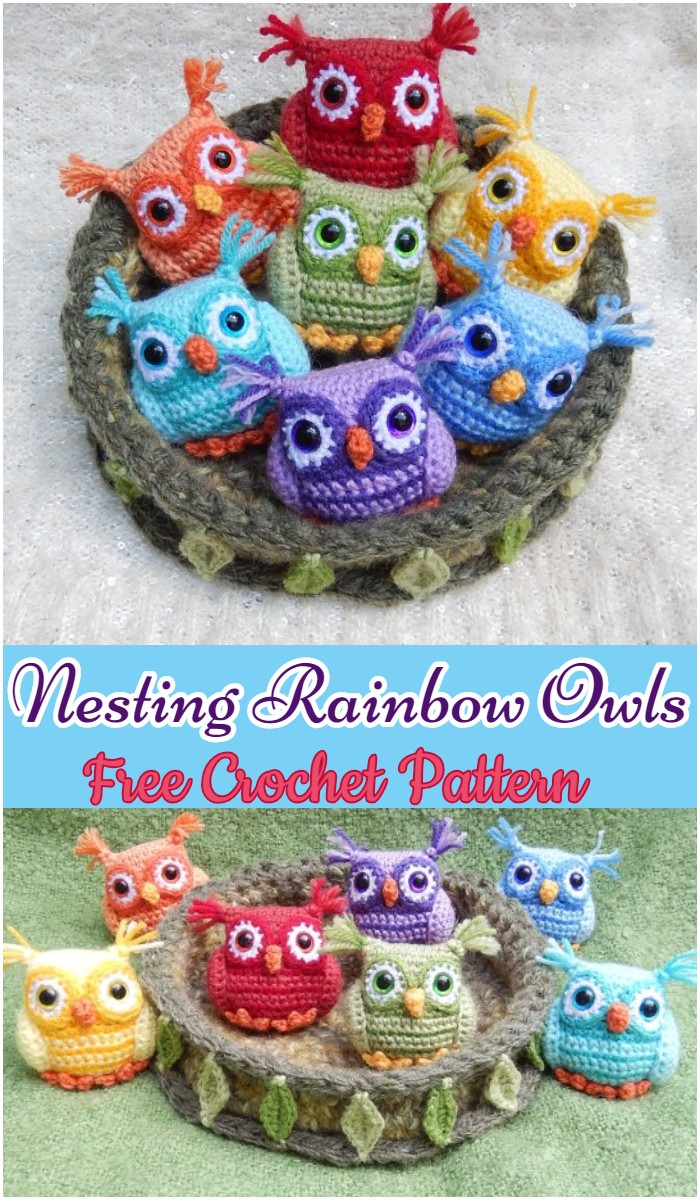 Crochet Nesting Rainbow Owls