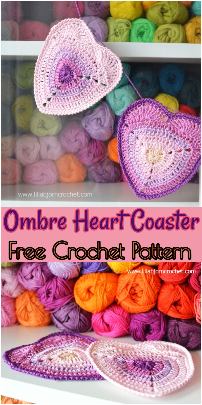 Crochet Ombre Heart Coaster