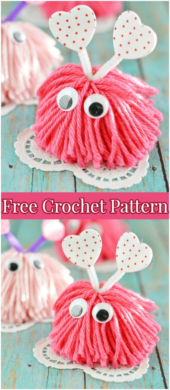 Crochet Pom Pom Valentine Craft Monsters