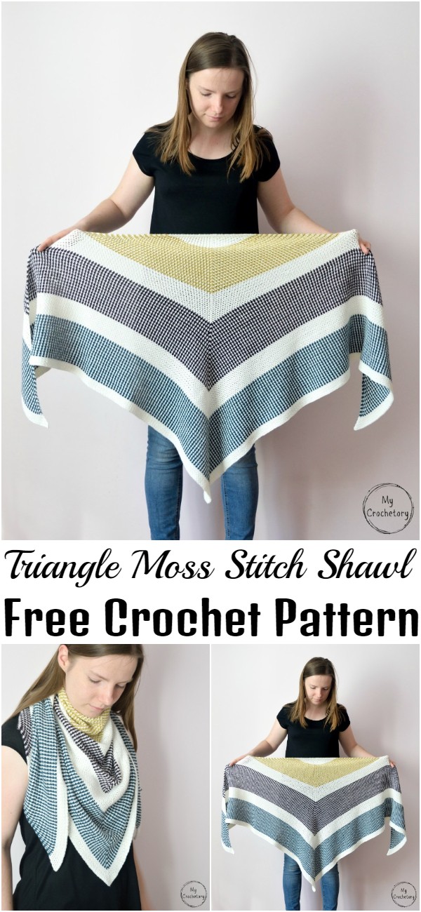 Crochet Triangle Moss Stitch Shawl