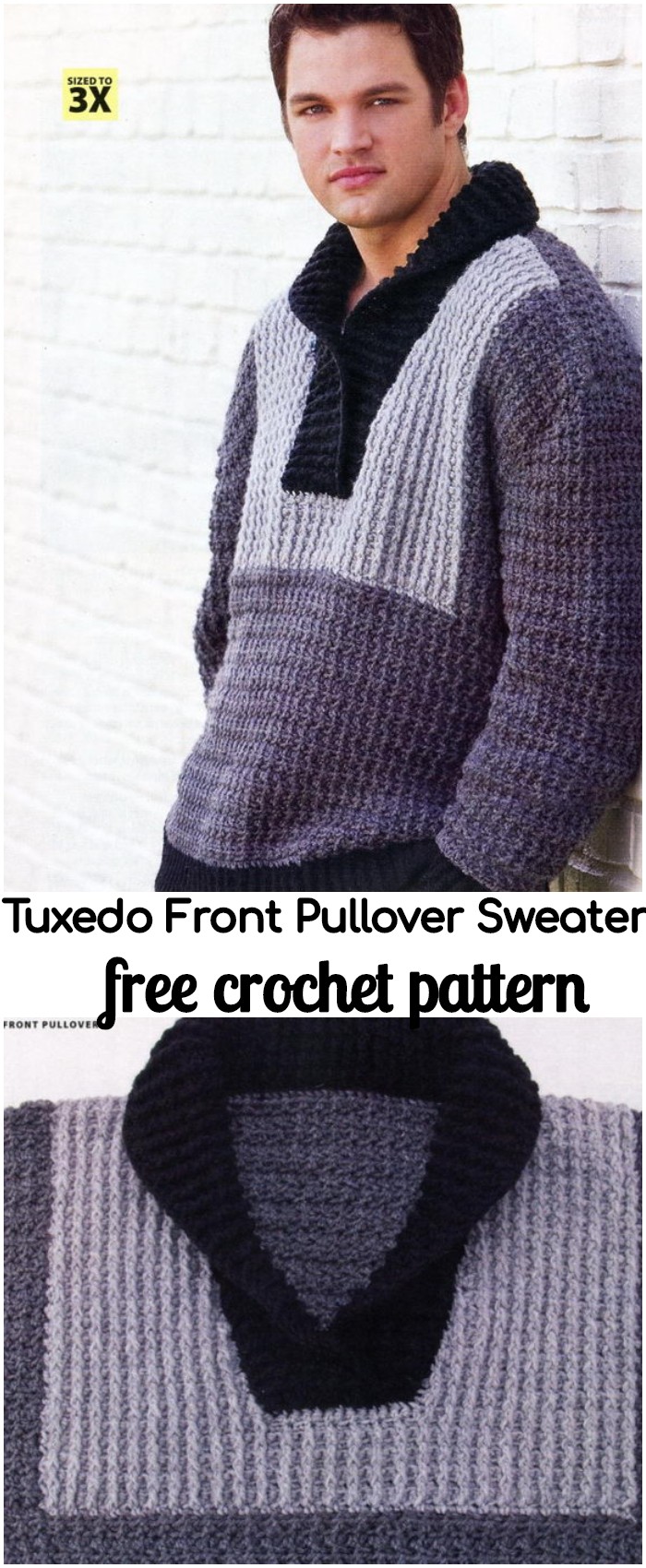 Crochet Tuxedo Front Pullover Sweater