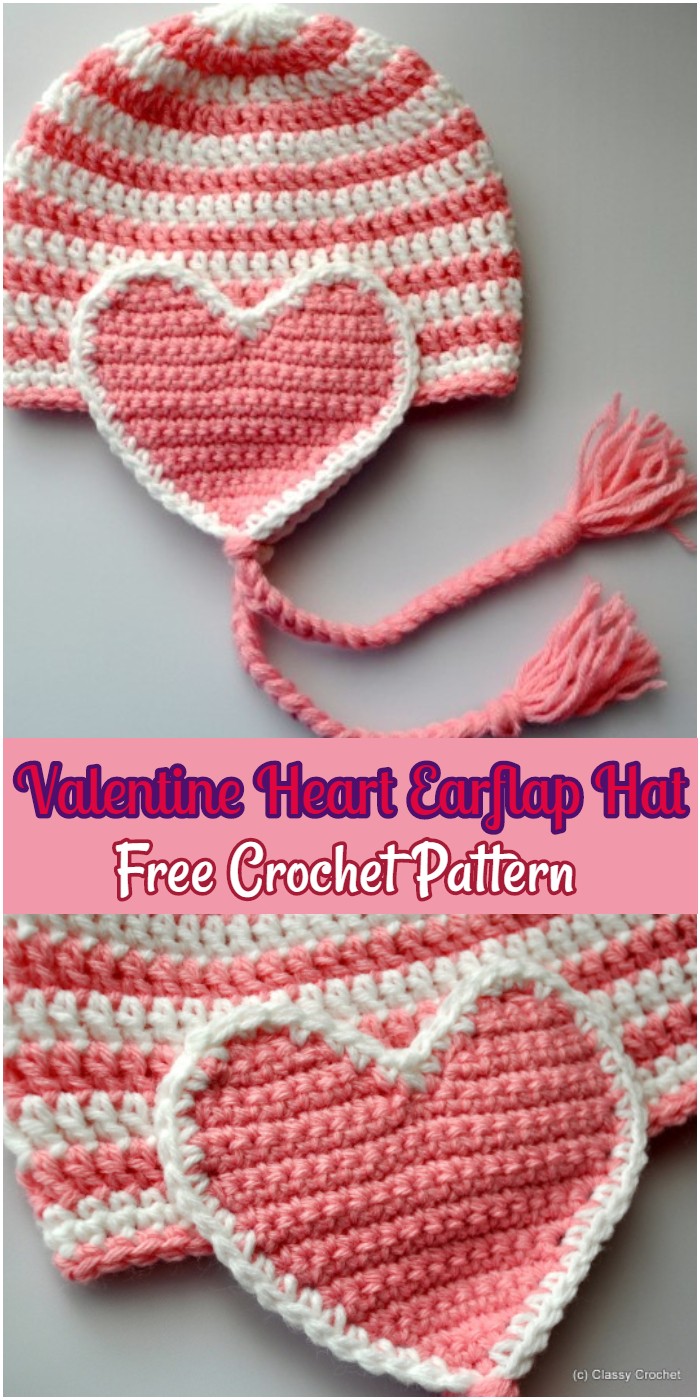 Crochet Valentine Heart Earflap Hat