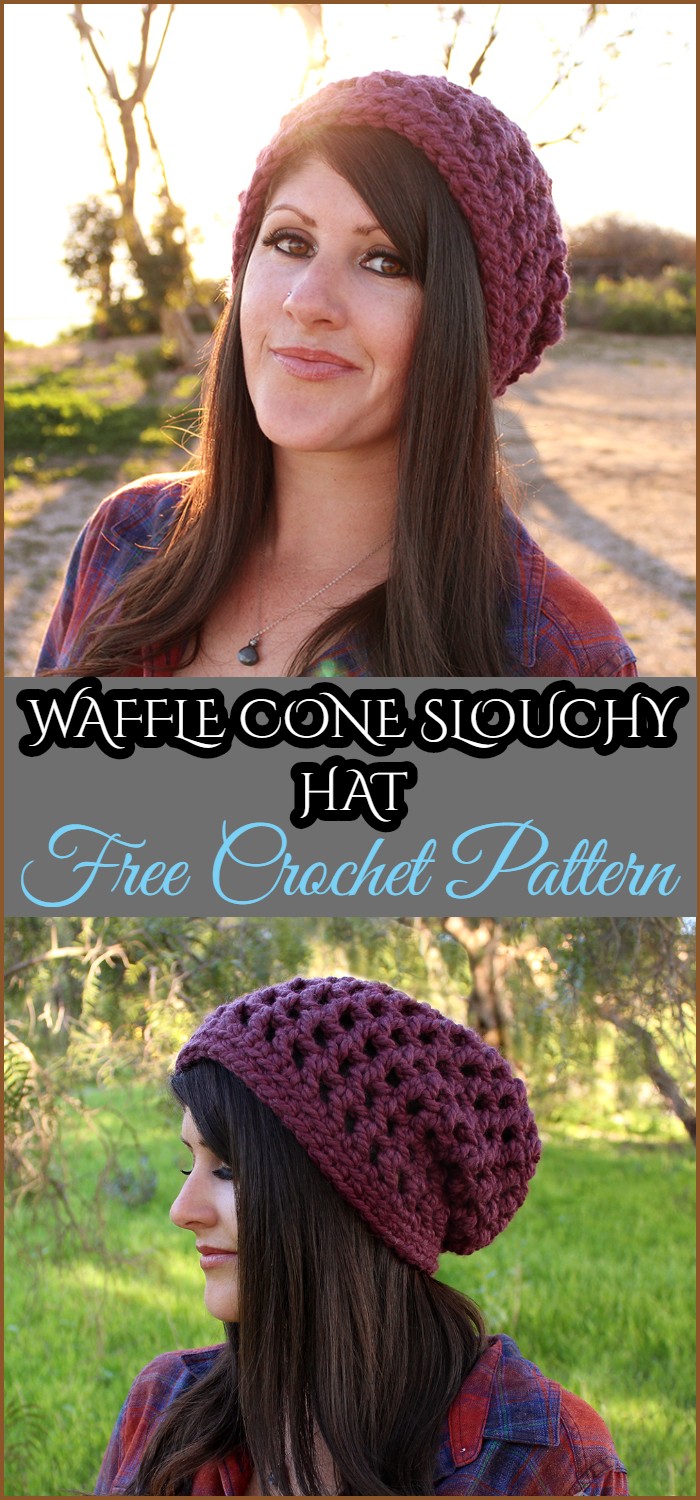 Crochet Waffle Cone Slouchy Hat