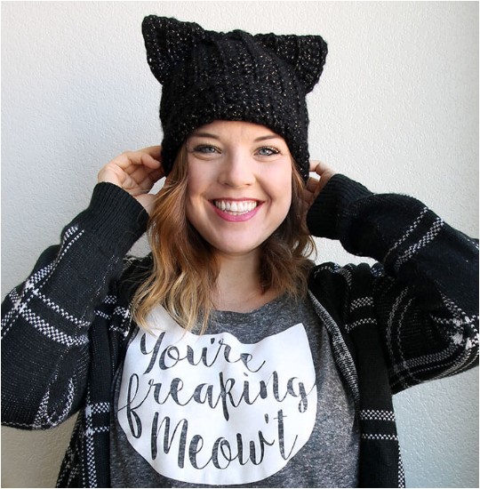 Crochet Black Cat Slouch Hat
