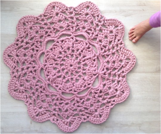 Crochet Pink Doily Rug