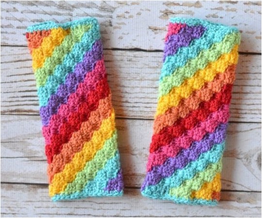 Crochet Rainbow C2C Arm Warmers