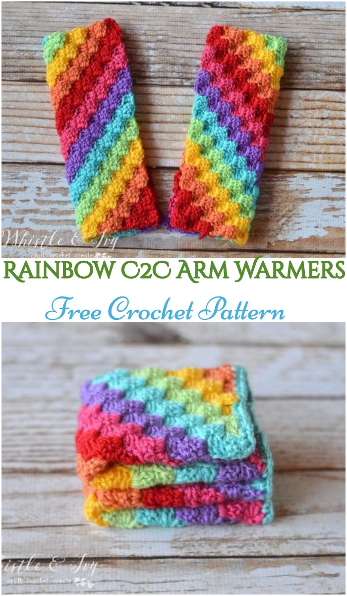 Crochet Rainbow C2C Arm Warmers