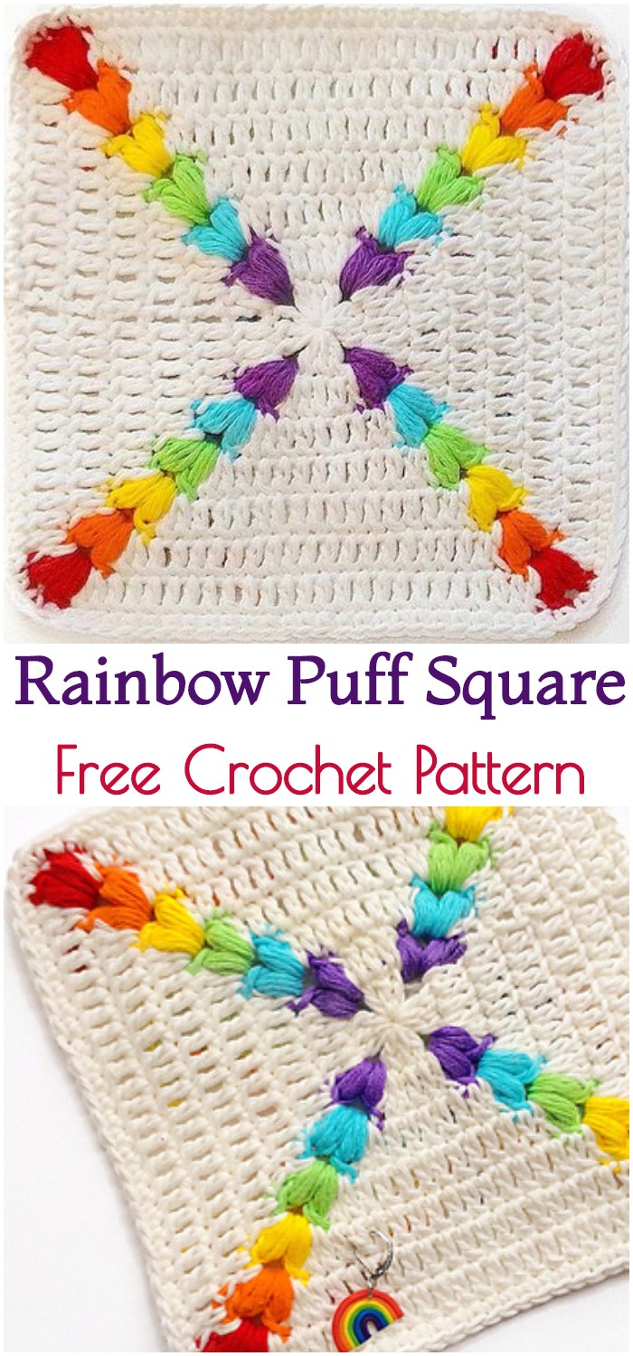 Crochet Rainbow Puff Square
