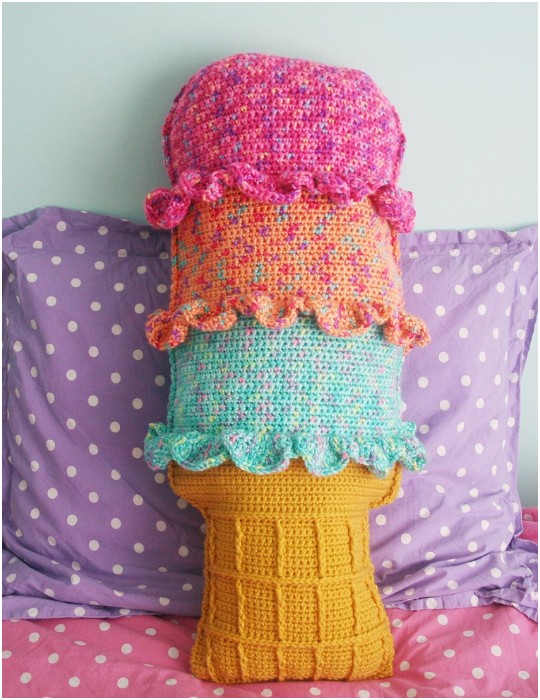 Crochet Rainbow Sherbet Throw Pillow