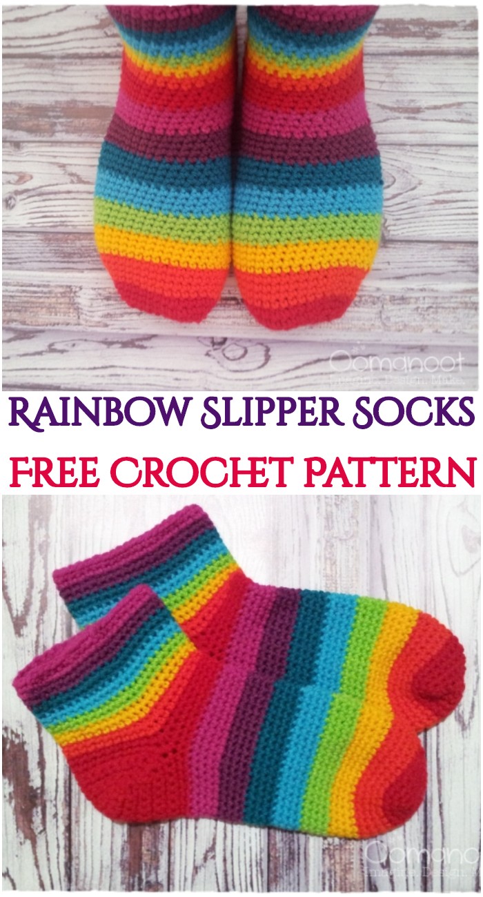 Crochet Rainbow Slipper Socks