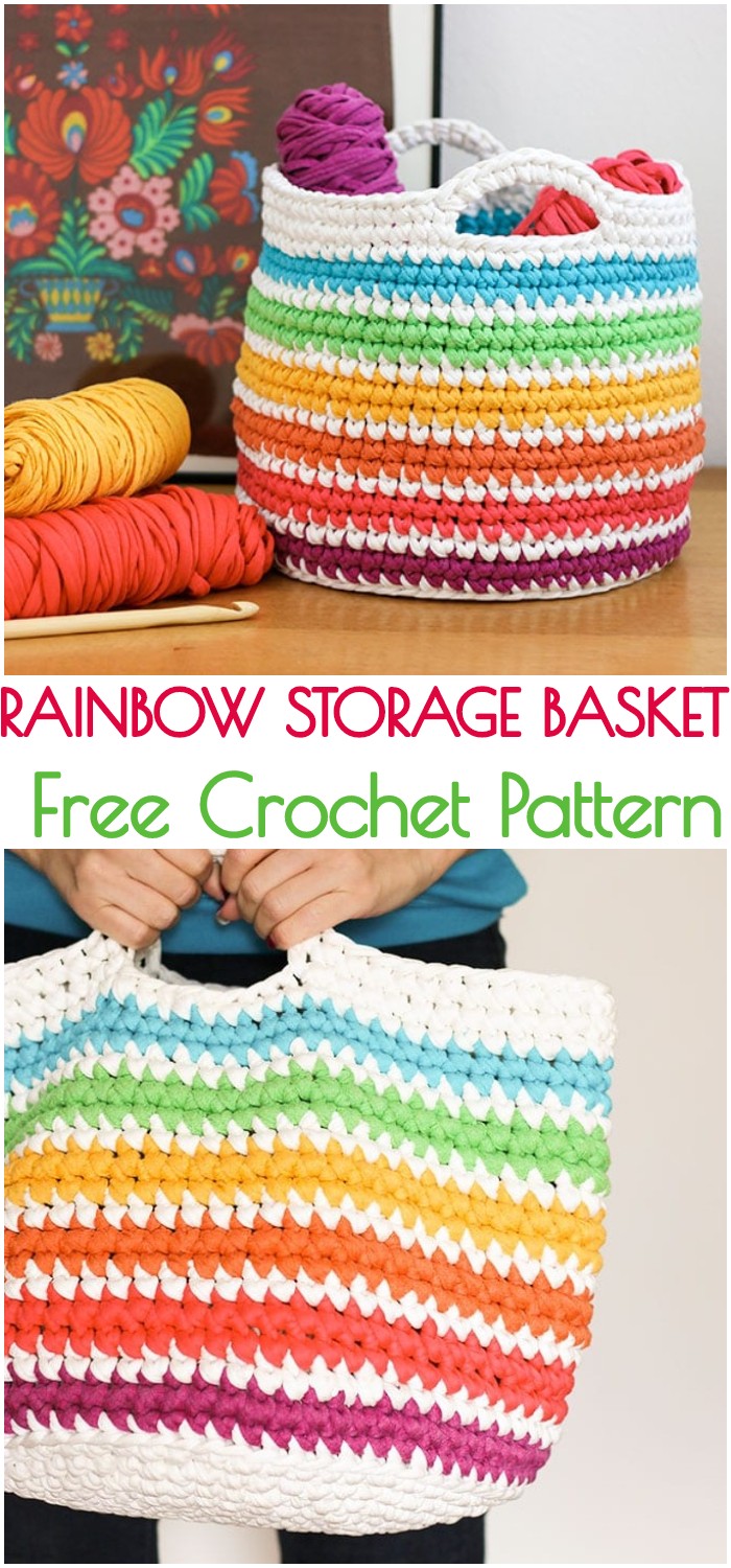 Crochet Rainbow Storage Basket