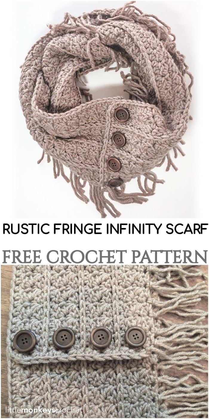Crochet Rustic Fringe Infinity Scarf