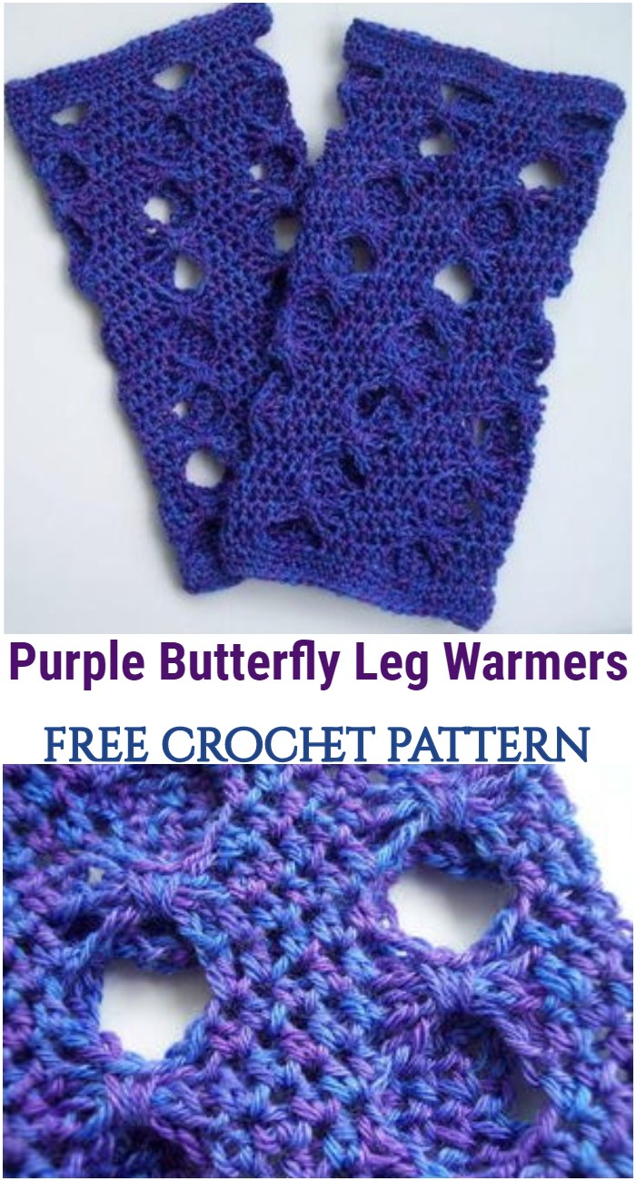Crochet Purple Butterfly Leg Warmers