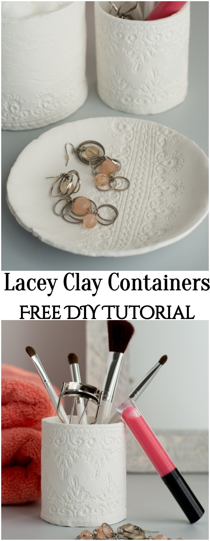 DIY Lacey Clay Containers