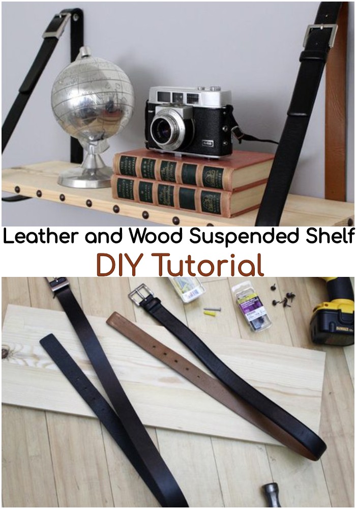 DIY Leather and Wood Suspended Shelf