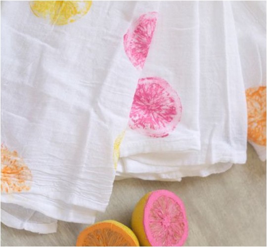 DIY Painted Tea Towel – Colorful Citrus Stamped