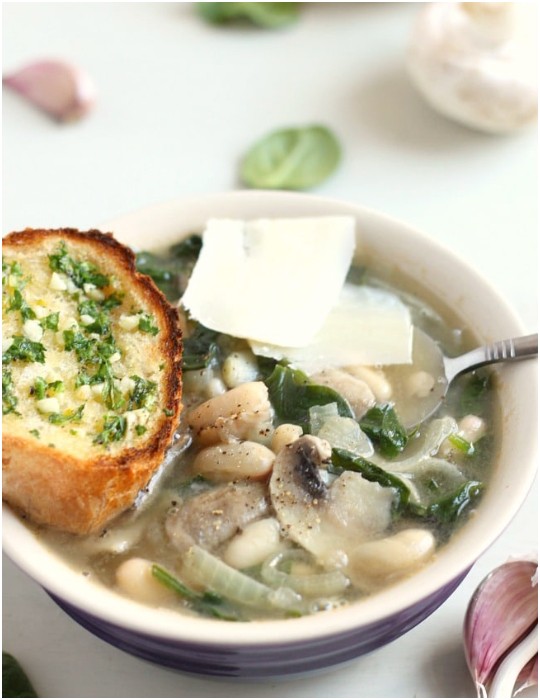 Mushroom And White Bean Soup With A Garlic Crouton