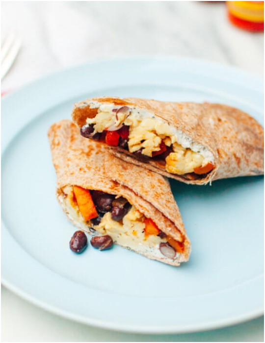 Breakfast Burritos with Sweet Potato Hash and Black Beans