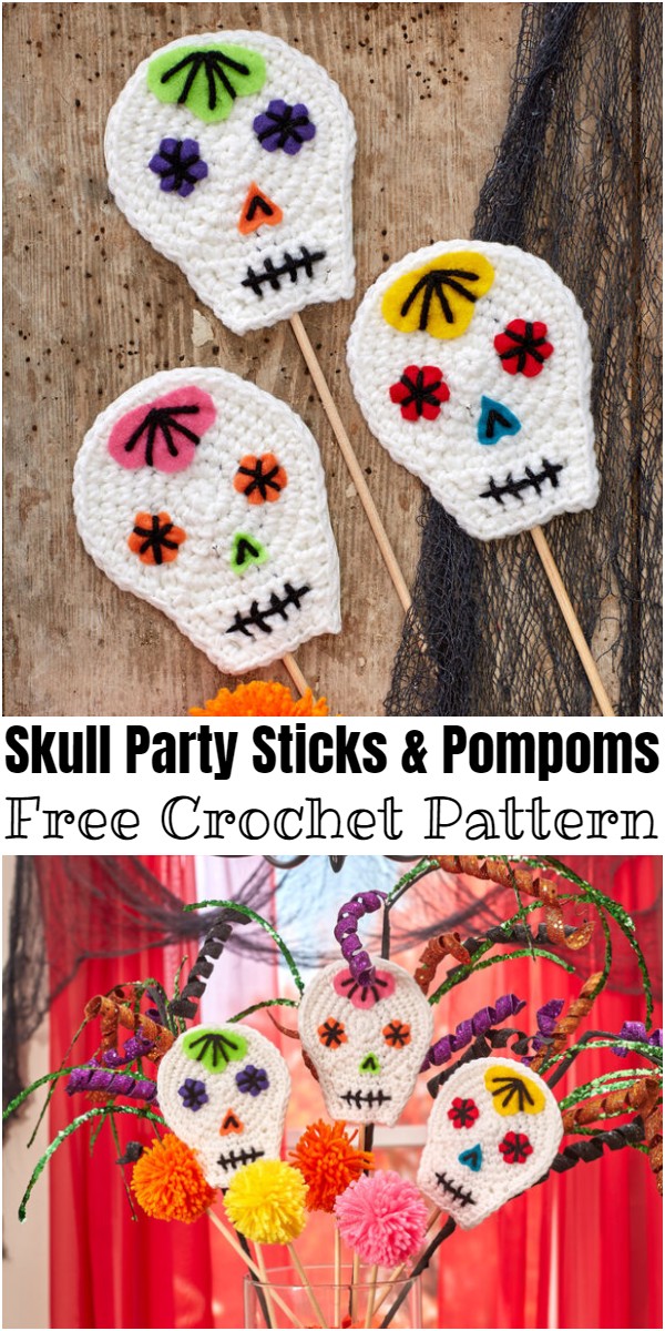 Crochet Skull Party Sticks & Pompoms