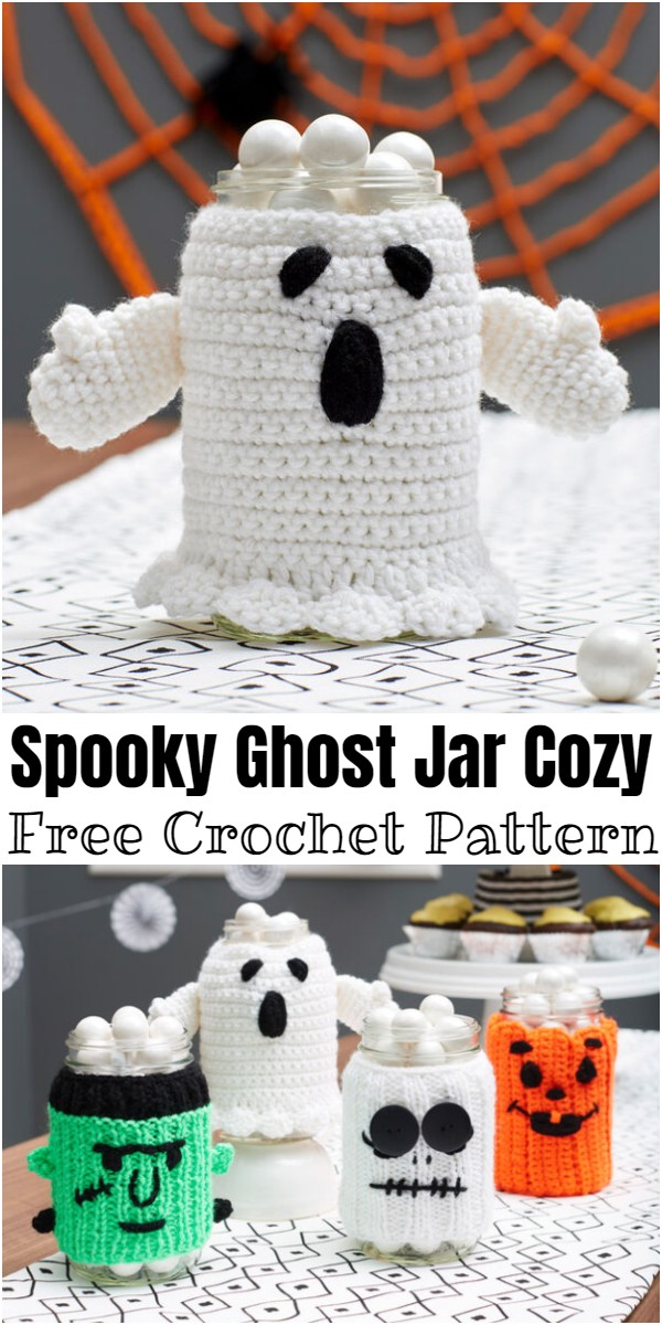Free Crochet Spooky Ghost Jar Cozy Pattern
