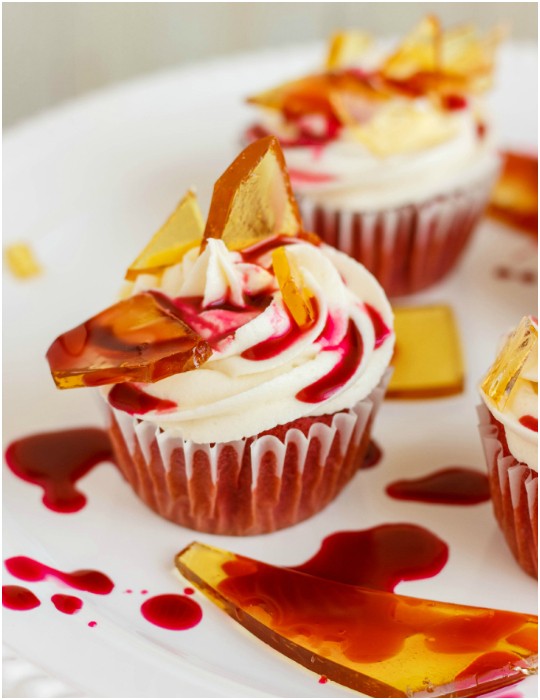 Blood Cupcakes with Broken Beer Bottle Glass Shards