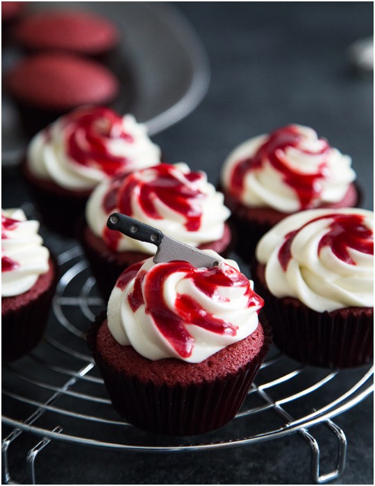 Traditional Bloody Red Velvet Cupcakes