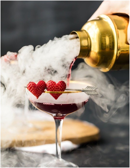 Triple Berry Pomegranate Martini With Dry Ice