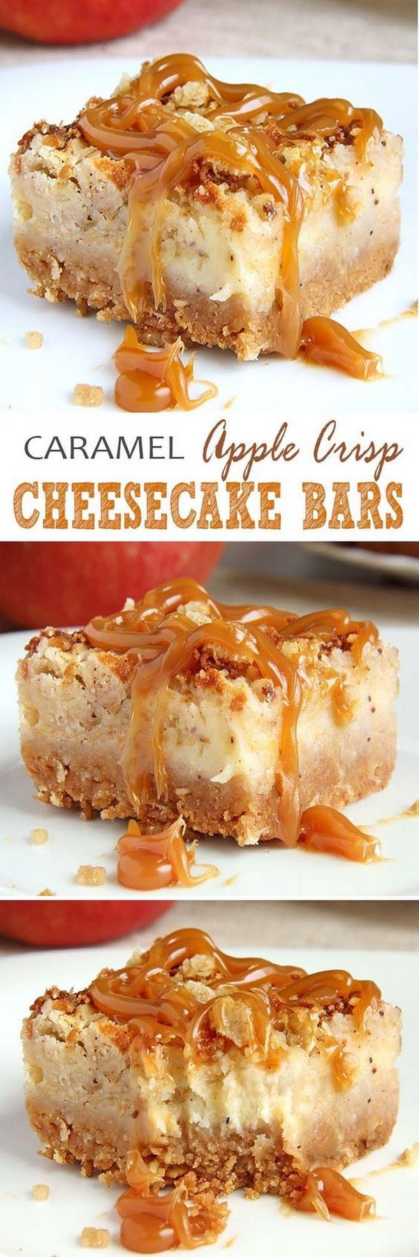 Caramel Apple Crisp Cheesecake Bars