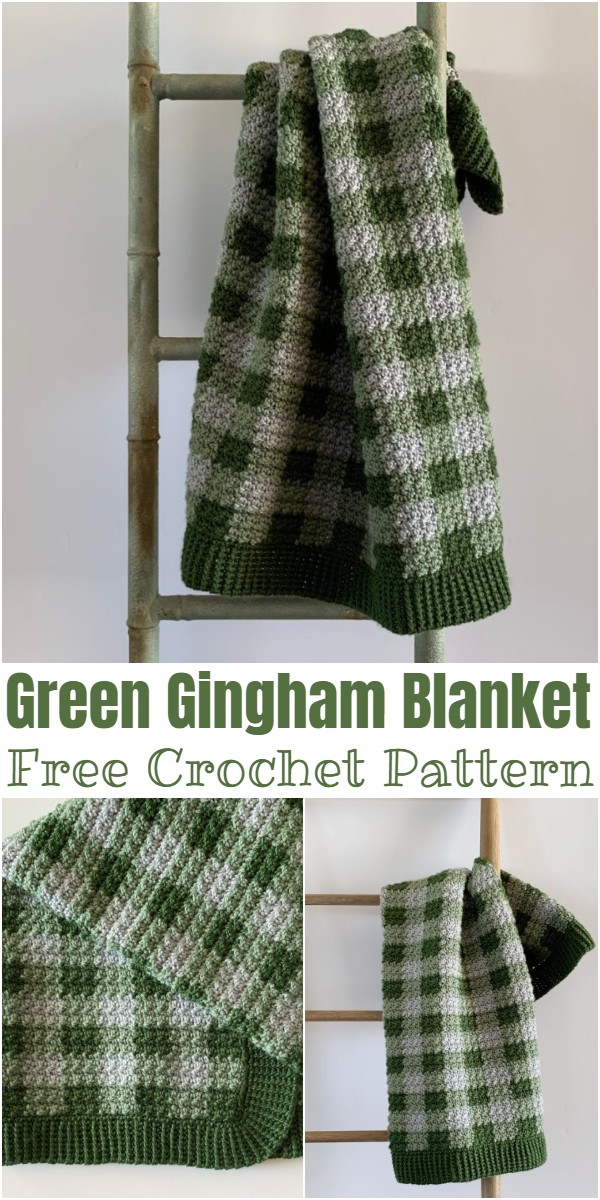 Crochet Green Gingham Blanket
