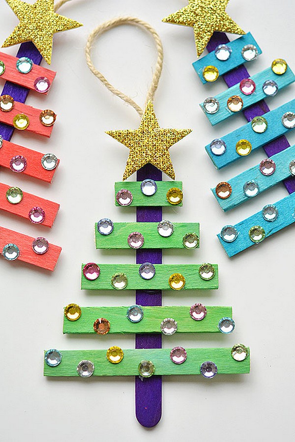 Glittering Popsicle Stick Christmas Trees