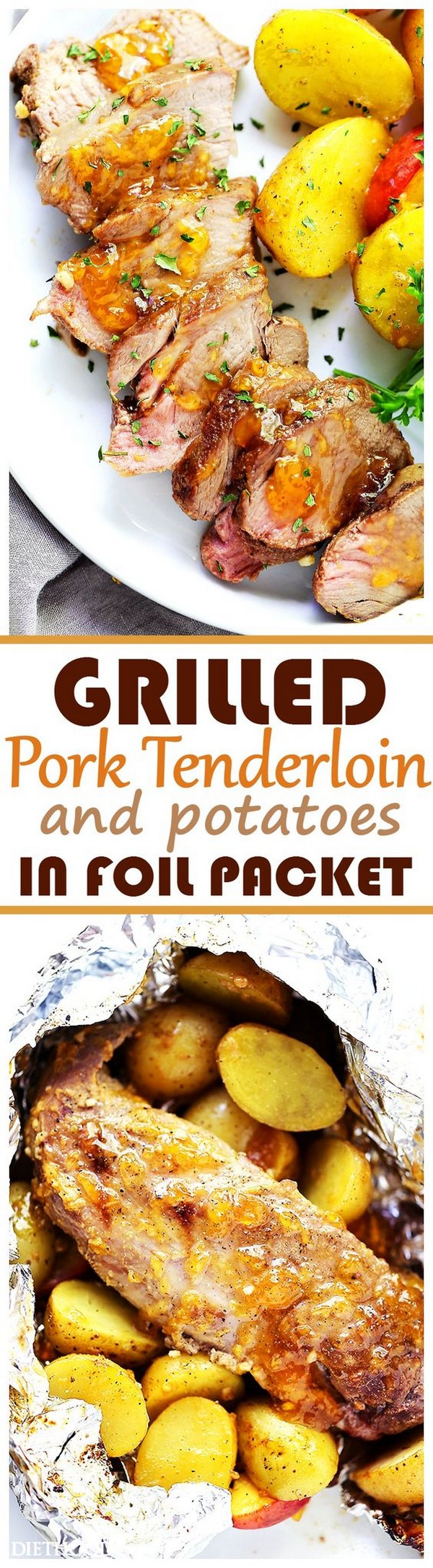 Grilled Peach Glazed Pork Tenderloin Foil Packet With Potatoes