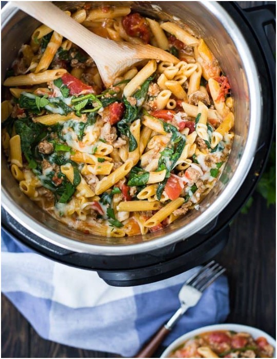 Instant Pot Pasta With Sausage, Spinach And Tomatoes