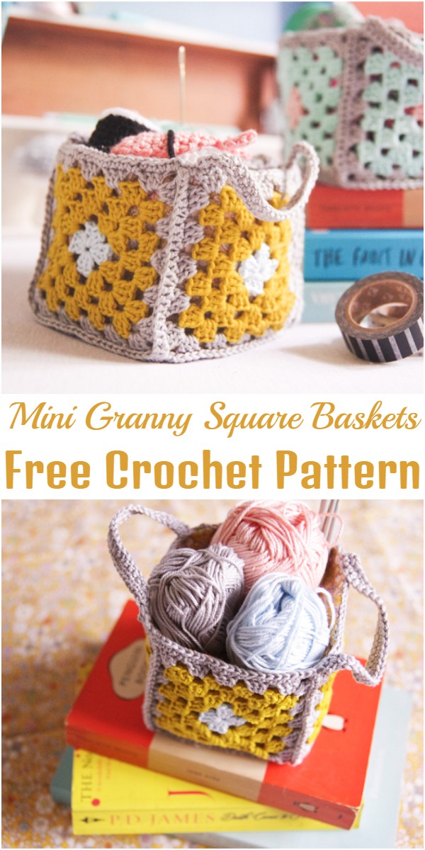 Mini Granny Square Crochet Baskets