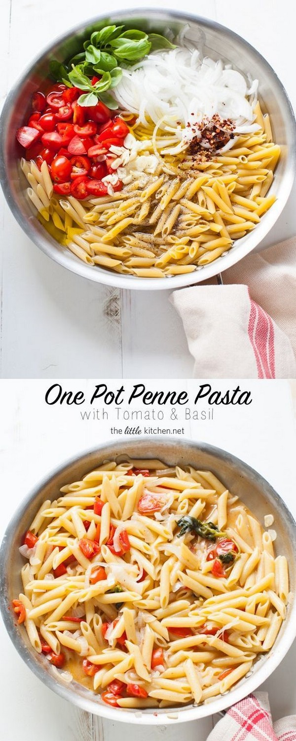 One Pot Penne Pasta With Tomato & Basil