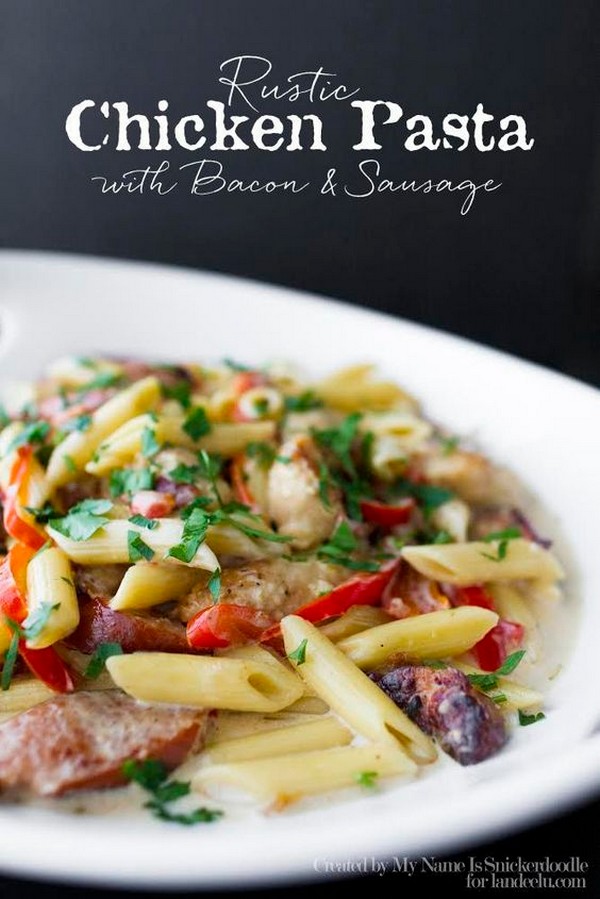 Rustic Chicken Pasta With Bacon And Sausage