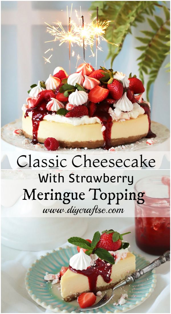 Classic Cheesecake With Strawberry Meringue Topping