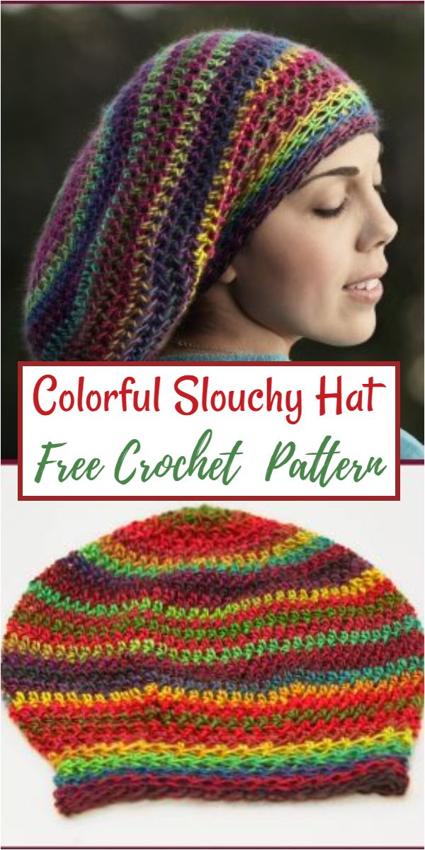 Free Crochet Colorful Slouchy Hat Pattern